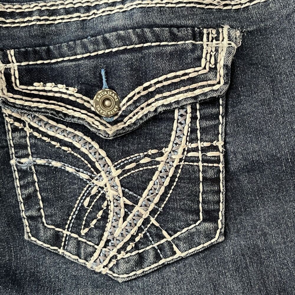 Ariya Jeans 13/14 Low Rise Bootcut Embroidered Denim Y2K Grunge Distressed - Picture 13 of 16